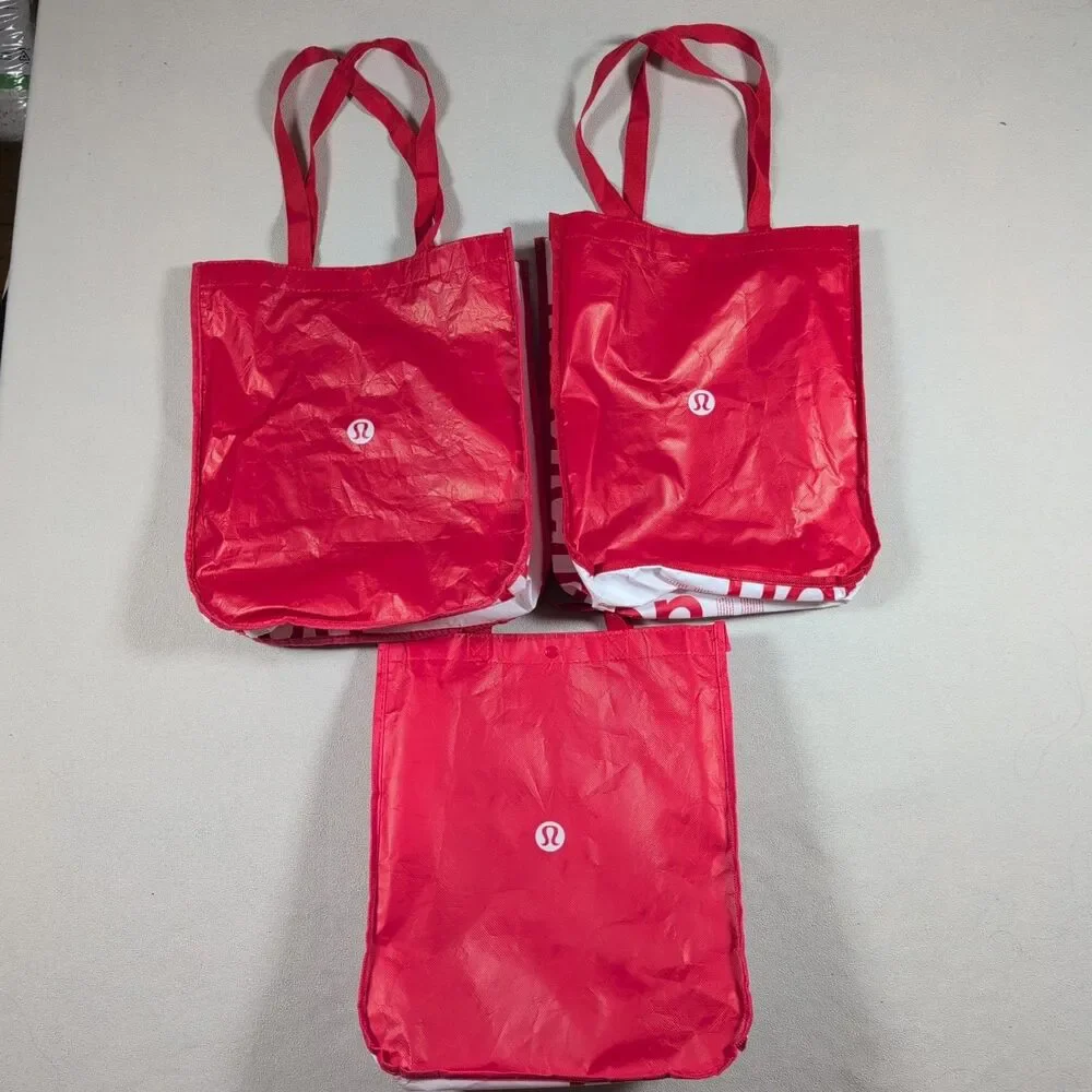 Lot of 3 Lululemon Reusable Shopping Tote Bag Large Red
